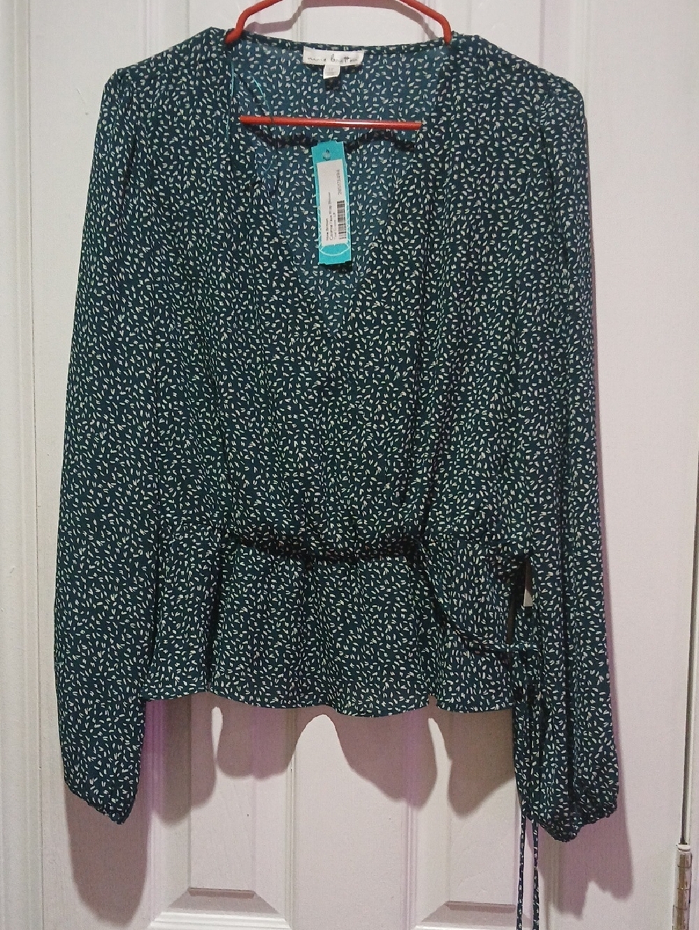 nine britton Teal Green Printed Peplum Blouse